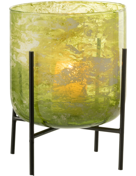 Photophore moderne sur pied XXL Diamètre 18 cm en Verre Vert Métal Noir Effet marbré Tovrio - 2