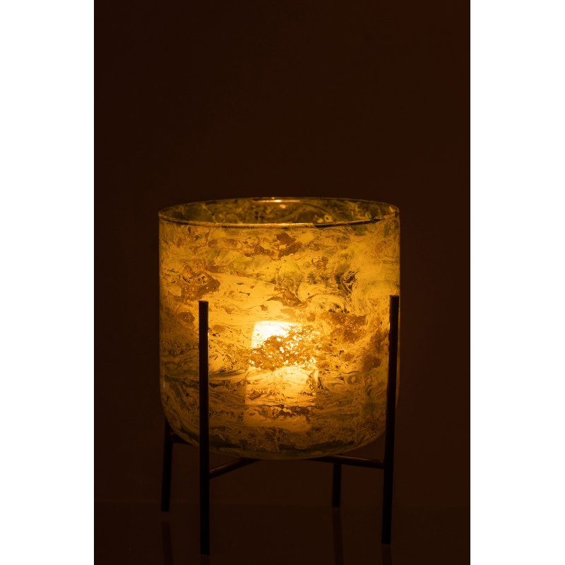 Photophore moderne sur pied XXL Diamètre 18 cm en Verre Vert Métal Noir Effet marbré Tovrio - 3