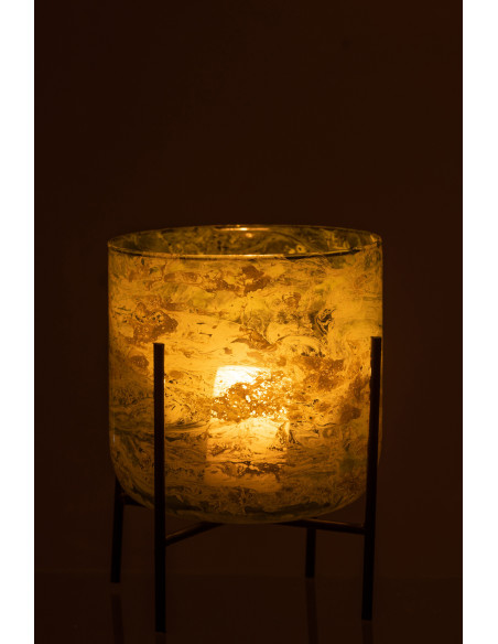 Photophore moderne sur pied XXL Diamètre 18 cm en Verre Vert Métal Noir Effet marbré Tovrio - 3