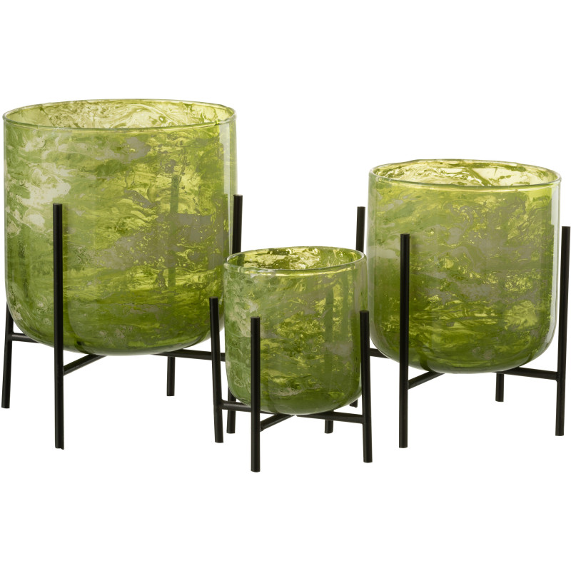 Photophore moderne sur pied XXL Diamètre 18 cm en Verre Vert Métal Noir Effet marbré Tovrio - 4