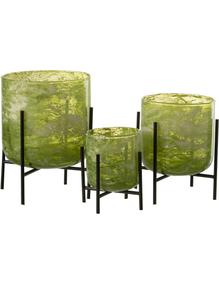 Photophore moderne sur pied XXL Diamètre 18 cm en Verre Vert Métal Noir Effet marbré Tovrio - 4