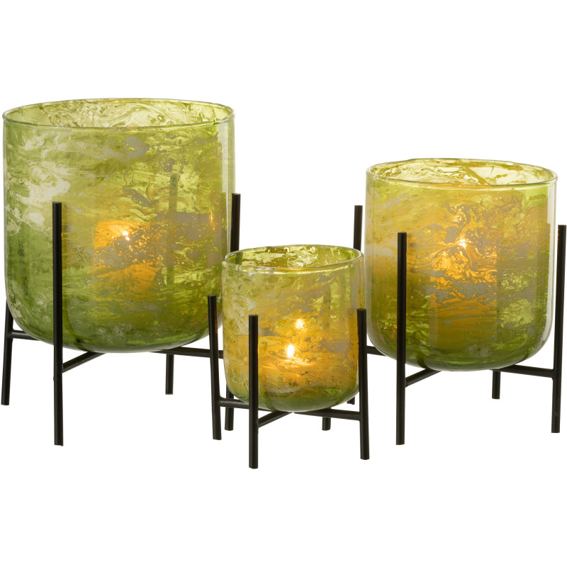 Photophore moderne sur pied XXL Diamètre 18 cm en Verre Vert Métal Noir Effet marbré Tovrio - 5