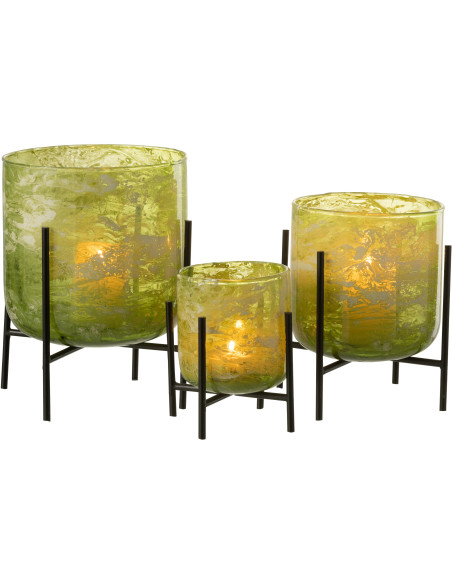 Photophore moderne sur pied XXL Diamètre 18 cm en Verre Vert Métal Noir Effet marbré Tovrio - 5