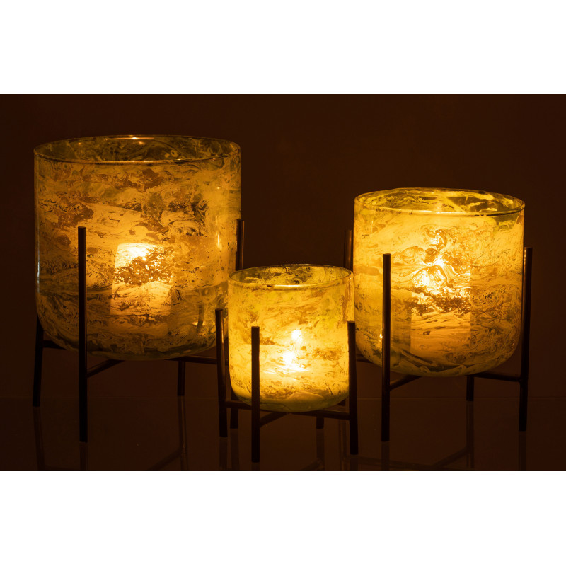 Photophore moderne sur pied XXL Diamètre 18 cm en Verre Vert Métal Noir Effet marbré Tovrio - 6