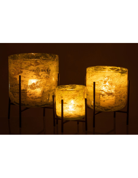 Photophore moderne sur pied XXL Diamètre 18 cm en Verre Vert Métal Noir Effet marbré Tovrio - 6