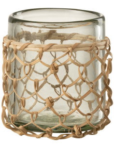 Photophore original Filet de pêche Diamètre 8 cm en Verre Transparent Rotin Naturel Pesci - 1