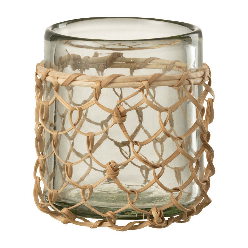 Photophore original Filet de pêche Diamètre 8 cm en Verre Transparent Rotin Naturel Pesci - 1