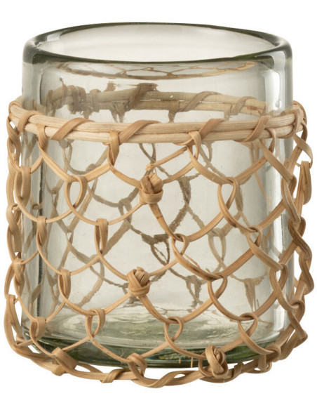 Photophore original Filet de pêche Diamètre 8 cm en Verre Transparent Rotin Naturel Pesci - 1