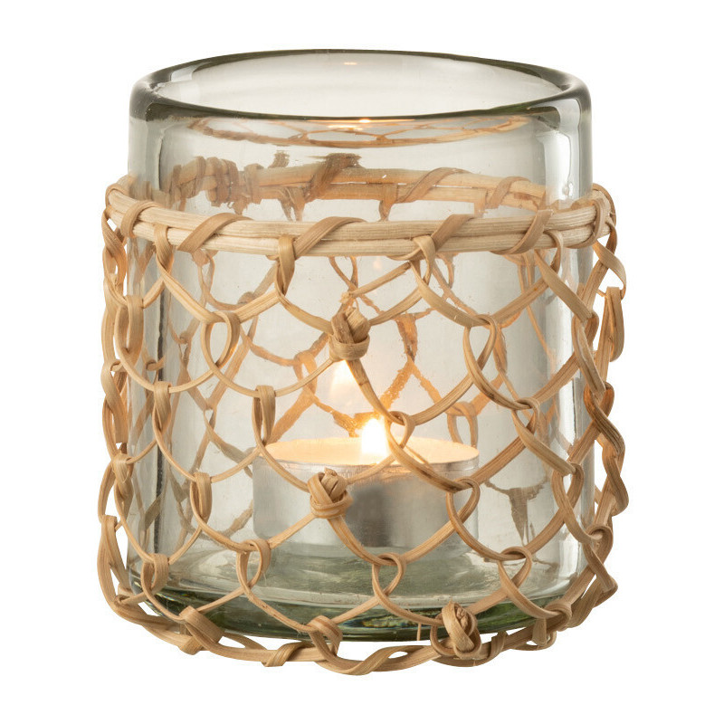 Photophore original Filet de pêche Diamètre 8 cm en Verre Transparent Rotin Naturel Pesci - 2