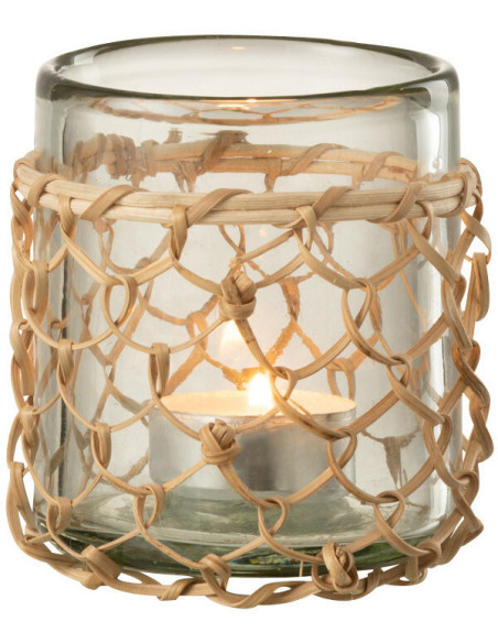 Photophore original Filet de pêche Diamètre 8 cm en Verre Transparent Rotin Naturel Pesci - 2