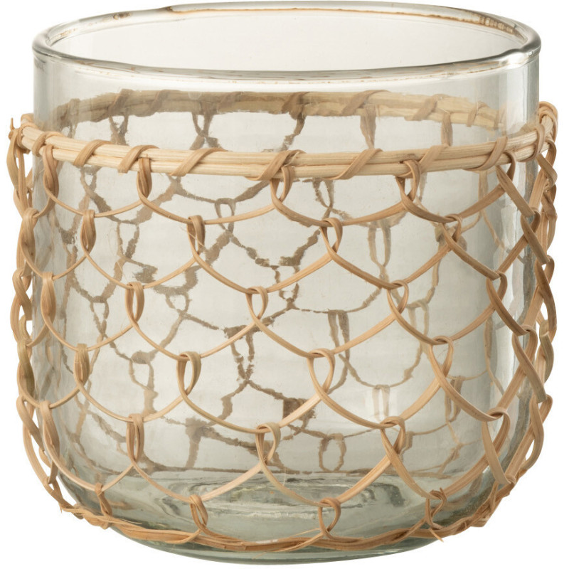 Photophore original Filet de pêche Diamètre 12 cm en Verre Transparent Rotin Naturel Pesci - 1