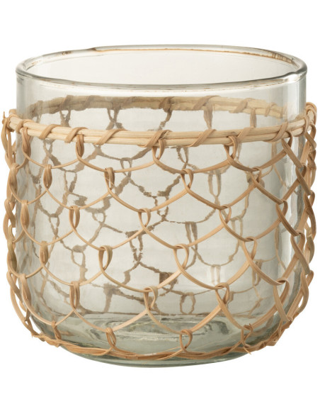 Photophore original Filet de pêche Diamètre 12 cm en Verre Transparent Rotin Naturel Pesci - 1