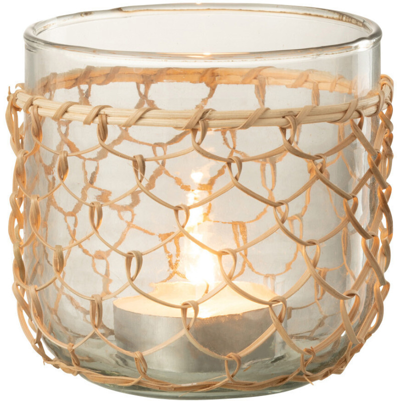 Photophore original Filet de pêche Diamètre 12 cm en Verre Transparent Rotin Naturel Pesci - 3