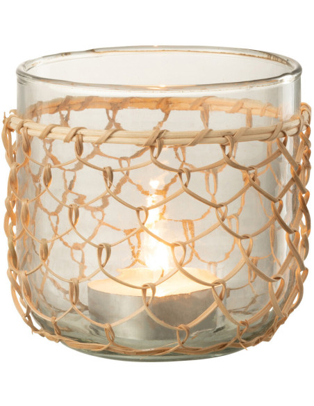 Photophore original Filet de pêche Diamètre 12 cm en Verre Transparent Rotin Naturel Pesci - 3