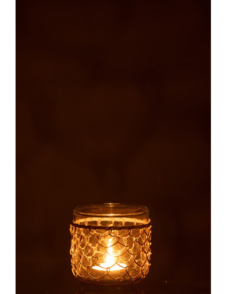 Photophore original Filet de pêche Diamètre 12 cm en Verre Transparent Rotin Naturel Pesci - 4