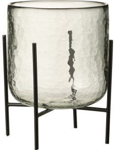 Photophore moderne XL sur pied Diamètre 17 cm en Verre Transparent Métal Noir Yelmo - 1