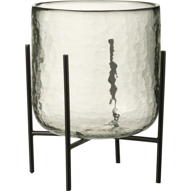 Photophore moderne XL sur pied Diamètre 17 cm en Verre Transparent Métal Noir Yelmo - 1