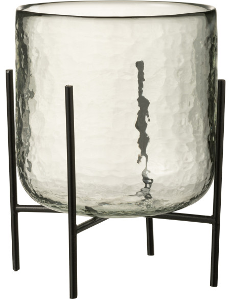 Photophore moderne XL sur pied Diamètre 17 cm en Verre Transparent Métal Noir Yelmo - 1