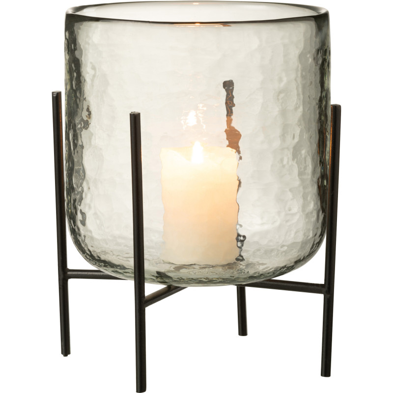 Photophore moderne XL sur pied Diamètre 17 cm en Verre Transparent Métal Noir Yelmo - 2