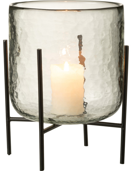 Photophore moderne XL sur pied Diamètre 17 cm en Verre Transparent Métal Noir Yelmo - 2