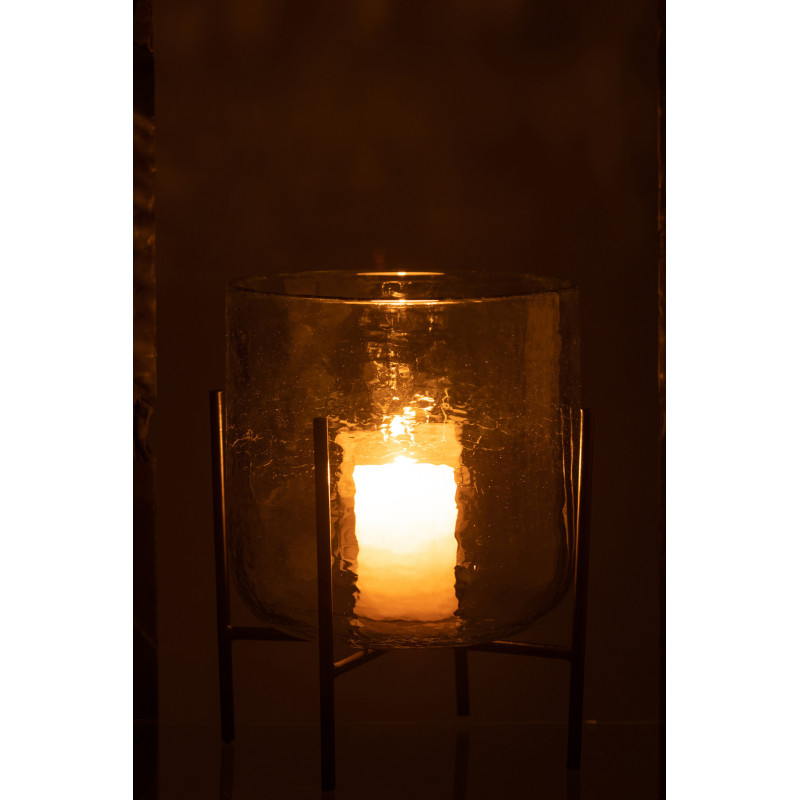 Photophore moderne XL sur pied Diamètre 17 cm en Verre Transparent Métal Noir Yelmo - 3