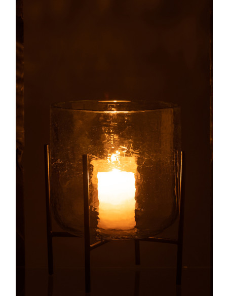 Photophore moderne XL sur pied Diamètre 17 cm en Verre Transparent Métal Noir Yelmo - 3