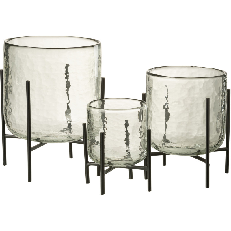 Photophore moderne XL sur pied Diamètre 17 cm en Verre Transparent Métal Noir Yelmo - 4