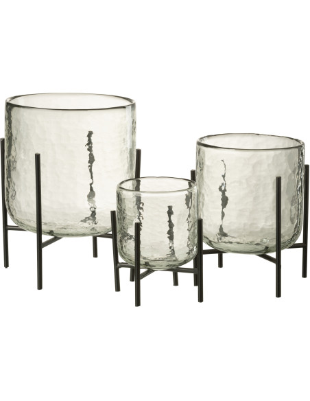 Photophore moderne XL sur pied Diamètre 17 cm en Verre Transparent Métal Noir Yelmo - 4