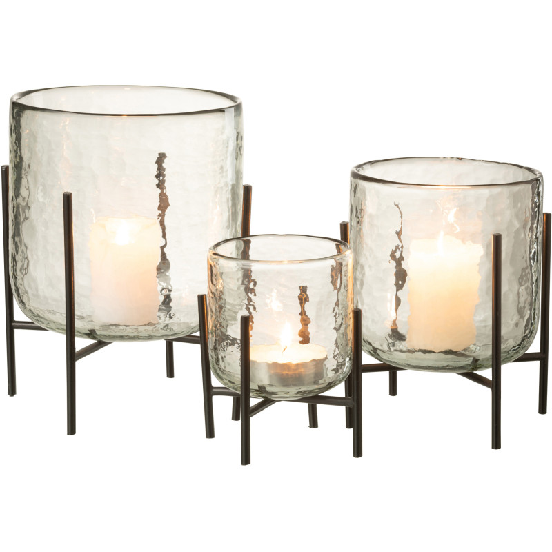 Photophore moderne XL sur pied Diamètre 17 cm en Verre Transparent Métal Noir Yelmo - 5