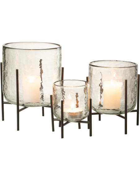 Photophore moderne XL sur pied Diamètre 17 cm en Verre Transparent Métal Noir Yelmo - 5