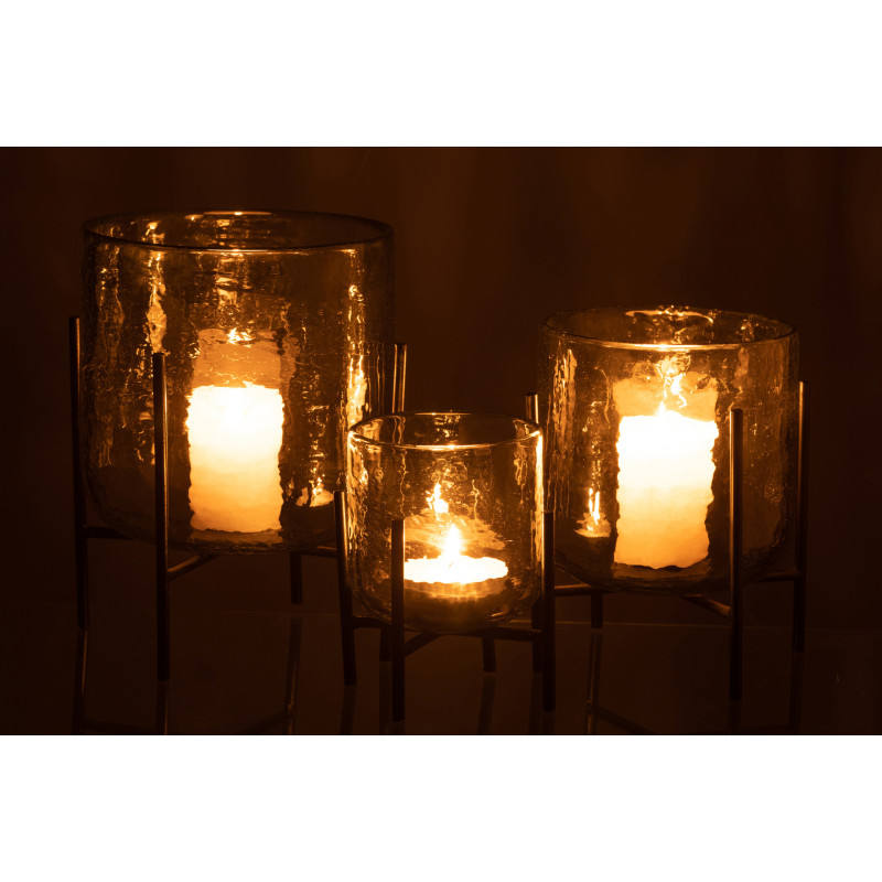 Photophore moderne XL sur pied Diamètre 17 cm en Verre Transparent Métal Noir Yelmo - 6