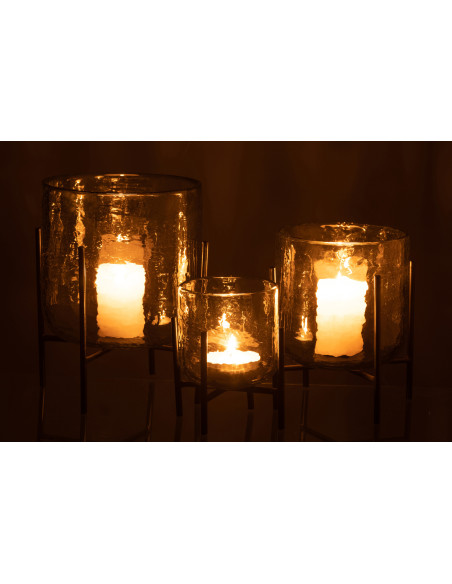 Photophore moderne XL sur pied Diamètre 17 cm en Verre Transparent Métal Noir Yelmo - 6