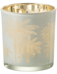 Photophore original Palmiers Diamètre 7 cm en Verre Bleu Doré Holidia - 1