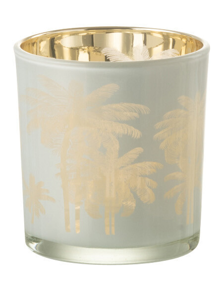 Photophore original Palmiers Diamètre 7 cm en Verre Bleu Doré Holidia - 1