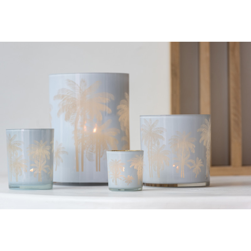 Photophore original Palmiers Diamètre 7 cm en Verre Bleu Doré Holidia - 2