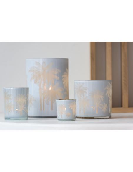 Photophore original Palmiers Diamètre 7 cm en Verre Bleu Doré Holidia - 2