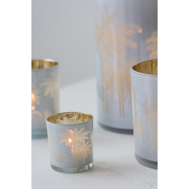 Photophore original Palmiers Diamètre 7 cm en Verre Bleu Doré Holidia - 5