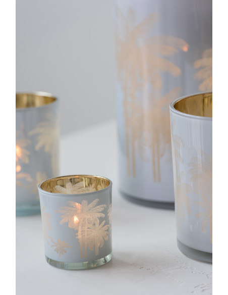 Photophore original Palmiers Diamètre 7 cm en Verre Bleu Doré Holidia - 5