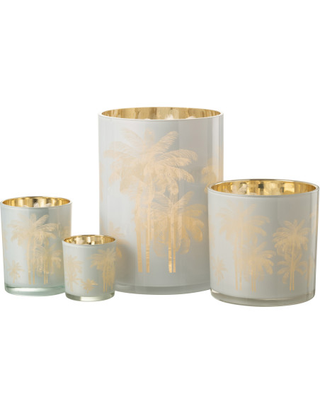 Photophore original Palmiers XL Diamètre 18 cm en Verre Bleu Doré Holidia - 5