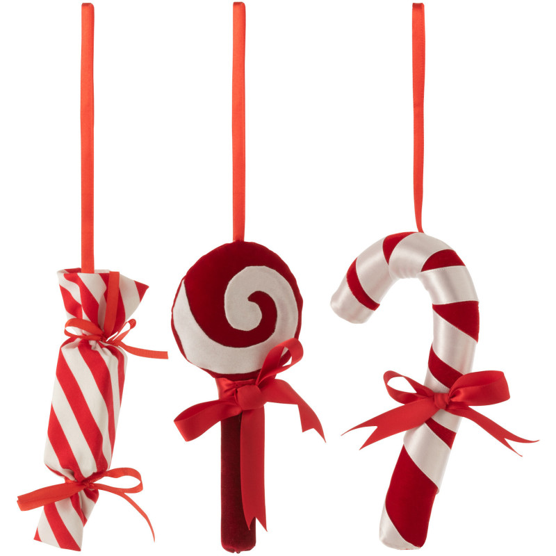 Suspension de Noël Bonbons Hauteur 20 cm en Polyester Rouge Blanc (Lot de 3) - 1