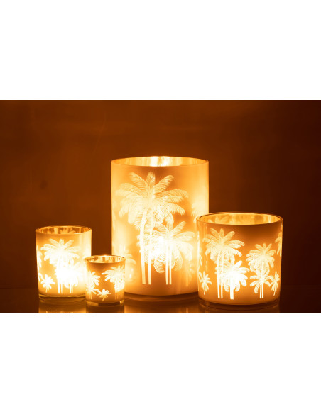 Photophore original Palmiers XL Diamètre 18 cm en Verre Bleu Doré Holidia - 7