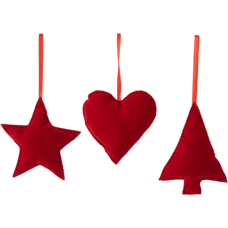 Suspension de Noël Coeur Étoile Sapin Hauteur 15 cm en Polyester Rouge (Lot de 3) - 1