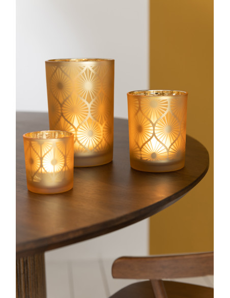 Photophore Art déco Diamètre 7 cm en Verre Jaune Losian - 2