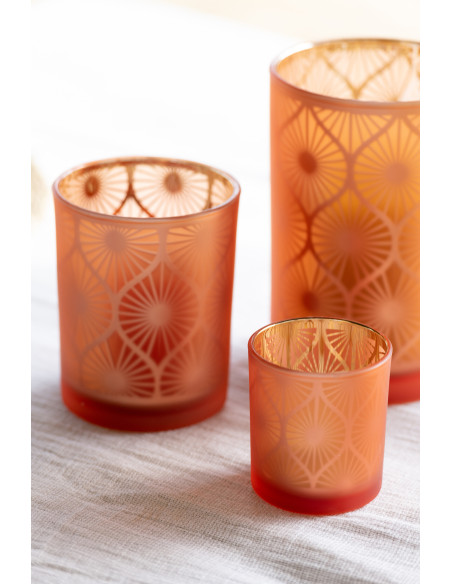 Photophore Art déco Diamètre 7 cm en Verre Orange Losian - 2