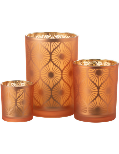 Photophore Art déco Diamètre 12 cm en Verre Orange Losian - 5