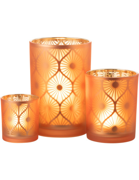 Photophore Art déco Diamètre 12 cm en Verre Orange Losian - 6