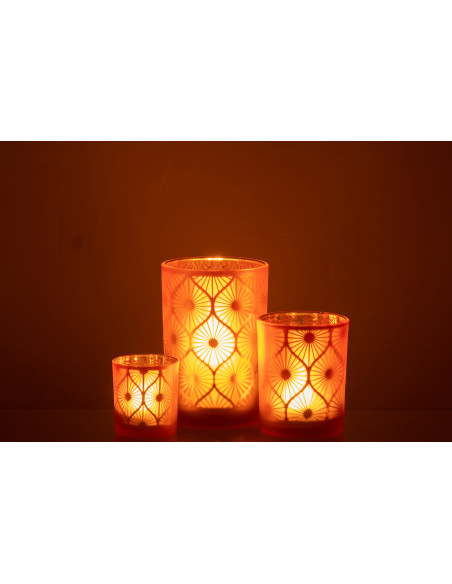 Photophore Art déco Diamètre 12 cm en Verre Orange Losian - 7