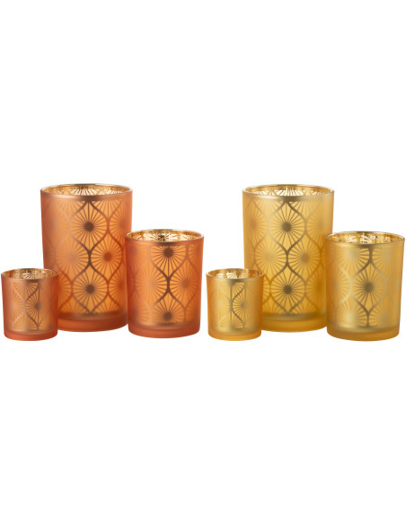 Photophore Art déco Diamètre 12 cm en Verre Orange Losian - 8