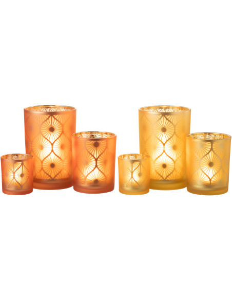 Photophore Art déco Diamètre 12 cm en Verre Orange Losian - 9