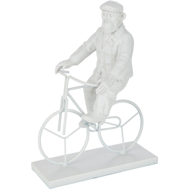 Statuette déco originale Singe sur vélo Hauteur 25 cm en Résine Blanc Verion - 1